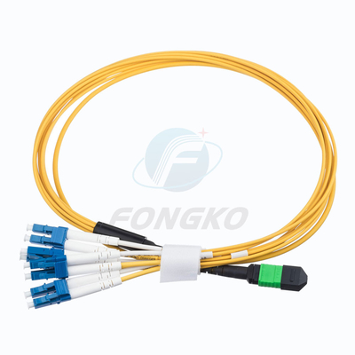 Singlemode APC 8 πυρήνων MPO (θηλυκό) στο διπλό σκοινί μπαλωμάτων οπτικών ινών λουριών LC UPC